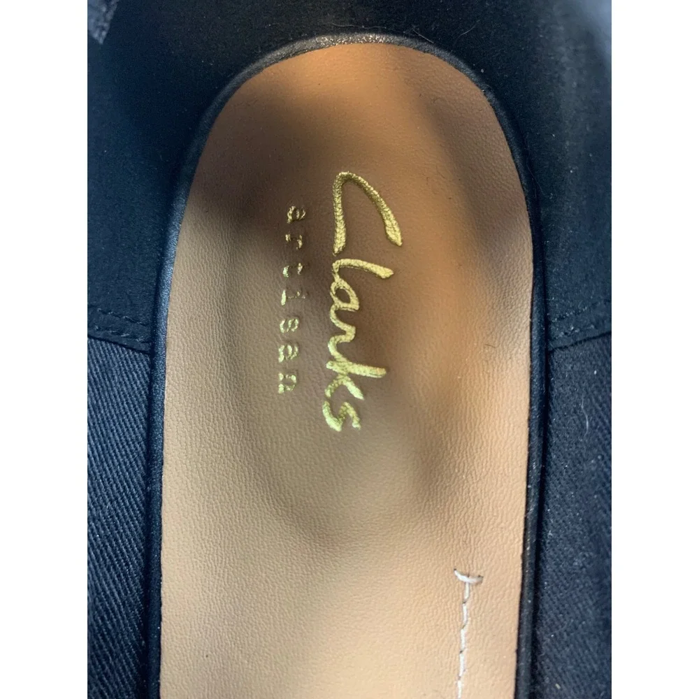 Clarks Artisan Women's Black White Nubuck Peep Toe 8.5 Wedge Comfort Shoes